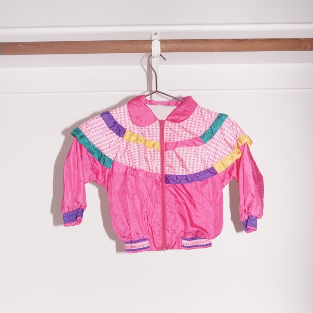PINK FRILLY HOUNDSTOOTH VINTAGE WINDBREAKER